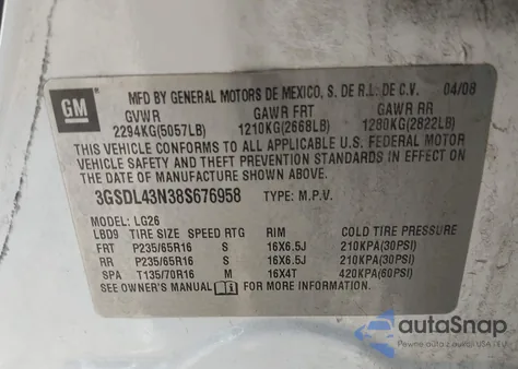 2008 Saturn Vue V6 Xe from USA, damaged, VIN 3GSDL43N38S676958